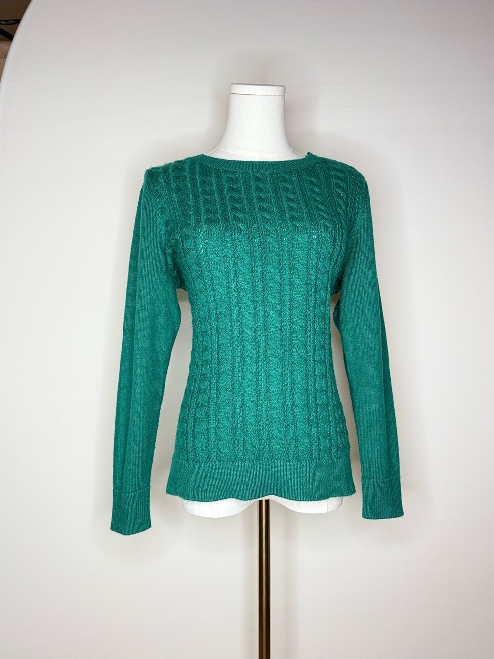 Talbots Emerald Green Cable-Knit Crewneck Sweater Lush Green S-Petite NWOT - Picture 3 of 7